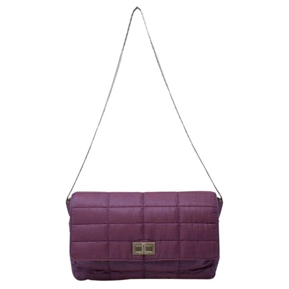 Auth Chanel Purple Iridescent Quilted Mademoiselle Flap Shoulder Bag - Picture 2 of 10